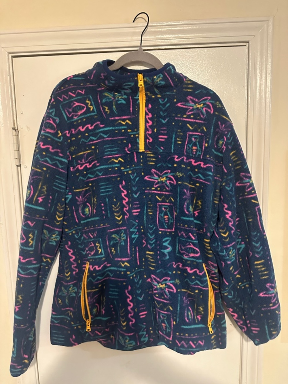 chubbies Navy Fleece Quarter-Zip with Neon Abstract Print